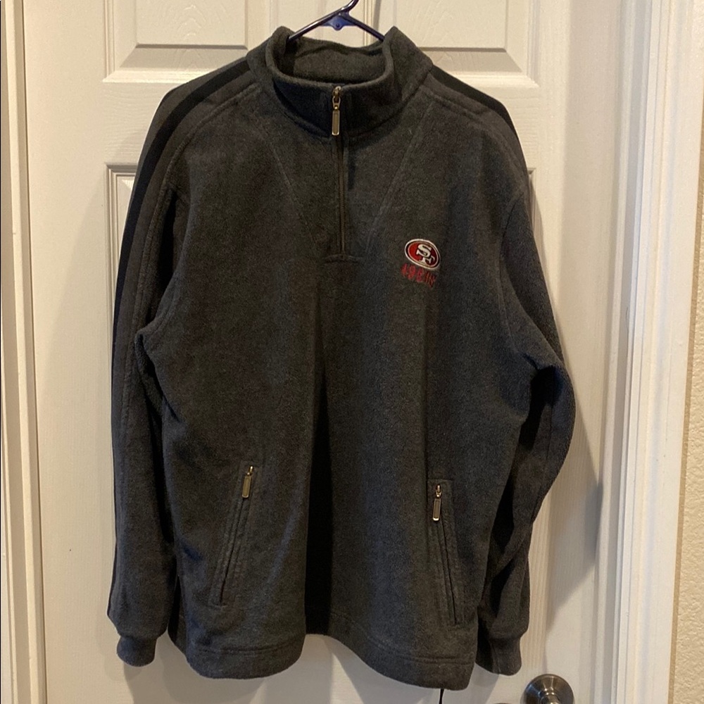 Lee Men's Gray Quarter-Zip Sweater with SF 49er logo.